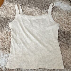American Eagle Outfitters Ribbed Square-Neck Tank Top - Cream